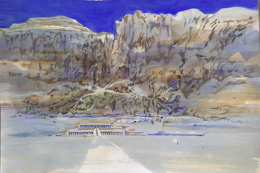 Moonrise at Highnoon, Watercolour on paper, 40 x 60", 2023