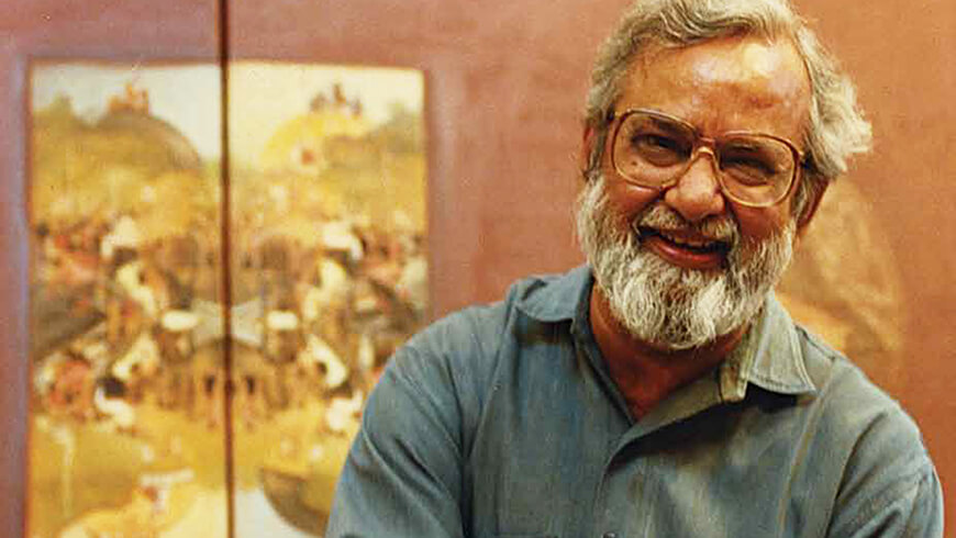 Gulammohammed Sheikh in the Niharika residence studio, Baroda, 2001. Photo by B. Jayachandran (Image Courtesy: Tulika Books)