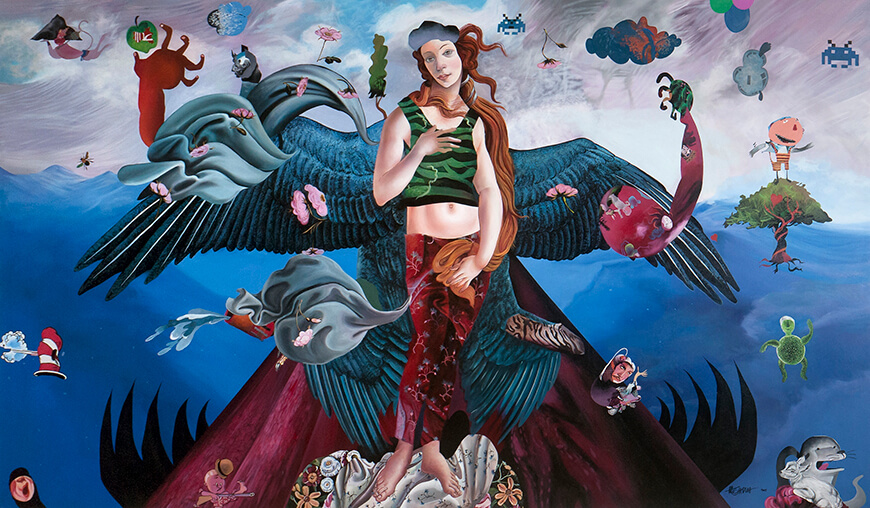 The Real Vandals Are The Restorers by Raghava KK | Acrylic on canvas | 68” x 118” | 2015 (Image Courtesy: artmusings.net) 