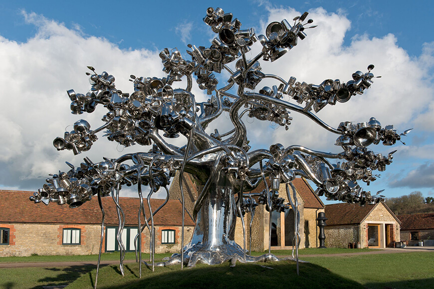 Stainless steel, stainless steel utensils; 138 1/4 x 200 3/8 x 213 3/4 in; Installation view, Subodh Gupta: Invisible Reality, Hauser & Wirth, Somerset, England, 2016. Photo: Ken Adlard (Image Courtesy: asia.si.edu)