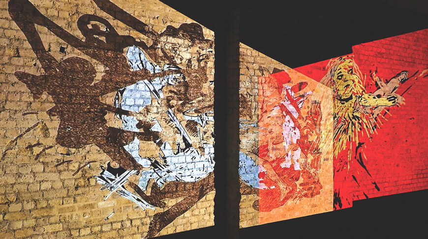 Nalini Malani, Installation: Can You Hear Me?, 2021, at Whitechapel Gallery (Image Courtesy: Luke Walker)