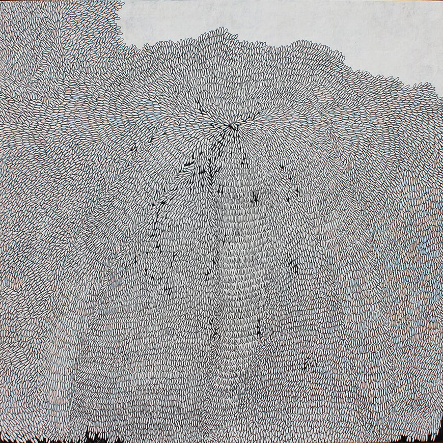 Poem, Pen and ink on paper, 14" X 14" X 1.5", 2015 (Image Courtesy: Gamesh Gohain)