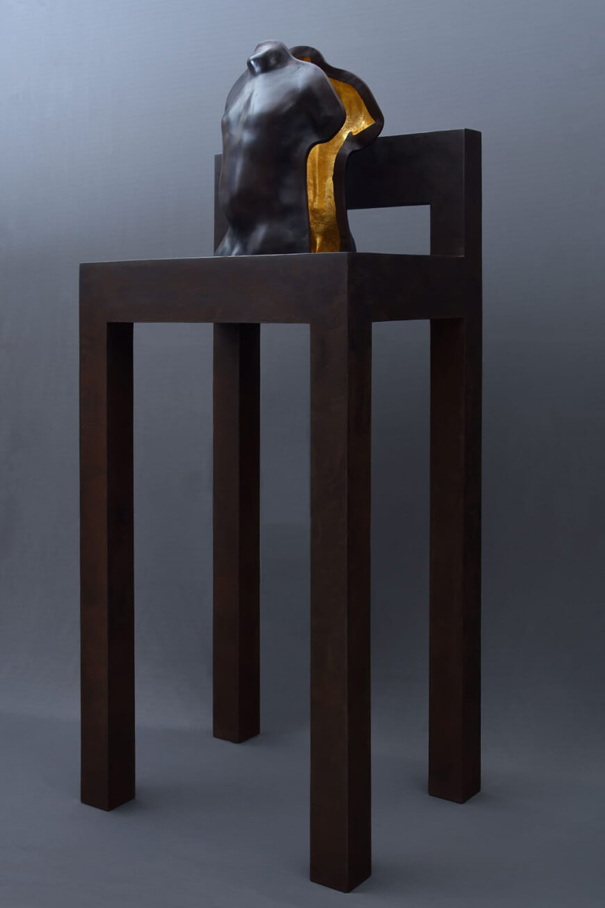 Torso from Vadodara III, Bronze with Patina, Gold foil, synthetic corten steel and space, 2008- 2022 (Image Courtesy: Gamesh Gohain)