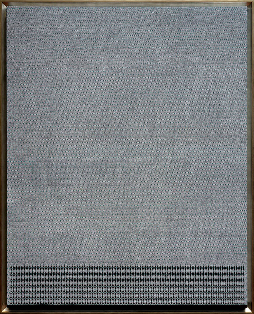 "Letter to his Grand Mother - A Gift to my Grand Maa", White and color acrylic pen & ink on black canvas, 5.3' x 4.3' x 3", 2024 (Image Courtesy: Ganesh Gohain)